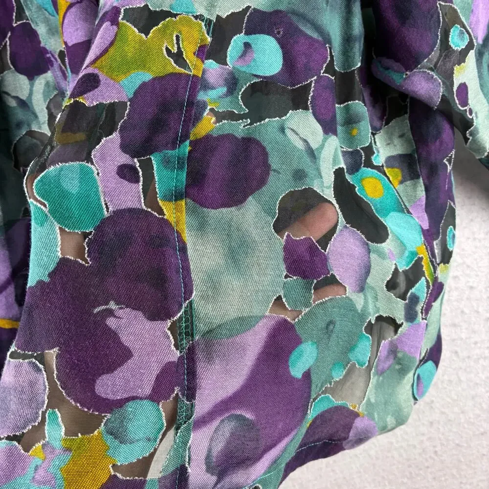 Toni Morgan 3/4 Sleeve Button Up Sheer Blouse Jacket Women's 2X Abstract Artsy